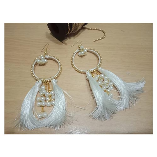 Handmade Pearl White Tassel Drop Earring
