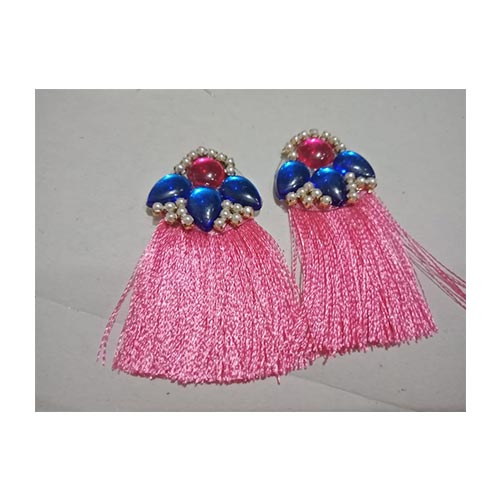 Handmade Blue and Pink Kundan Tassel Earring