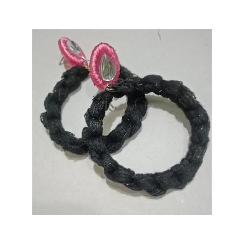 Handmade Pink Stud Black Round Earring