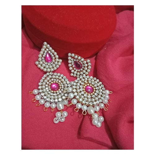 Handmade Pink Kundan Drop Earring