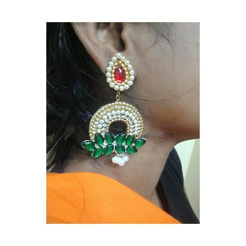 Handmade Green And Red Kundan Drop Earring