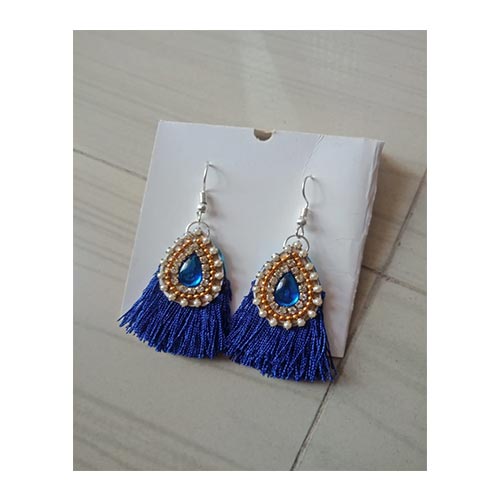 Handmade Blue Kundan Tassel Earring