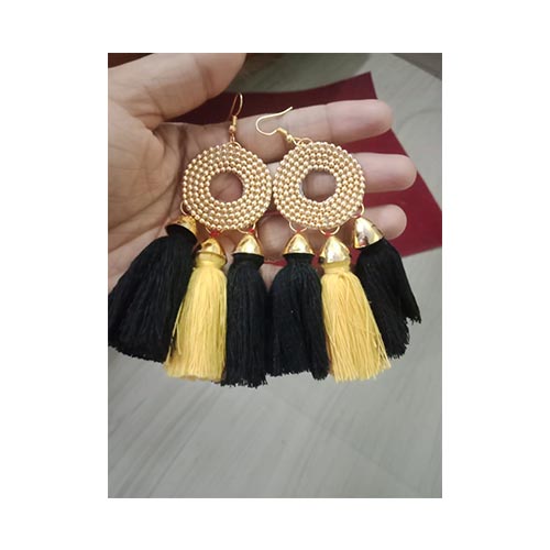 Handmade Black And Yellow Tassel Earring