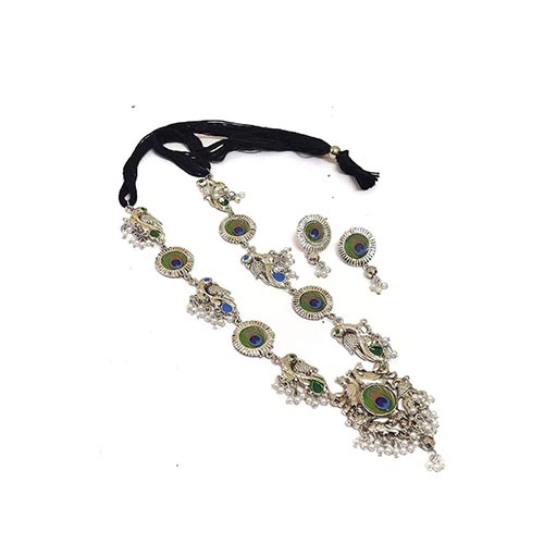 Peacock Silver Oxidised Jewellery Necklace Set