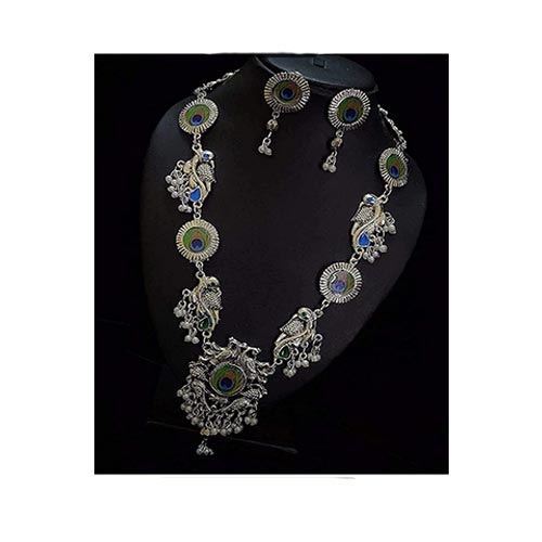Peacock Silver Oxidised Jewellery Necklace Set